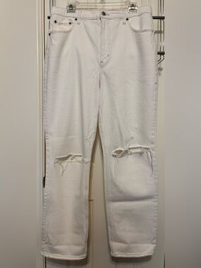 Abercrombie & Fitch Cream Straight-Leg Distressed Jeans